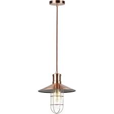 Luminaire suspendu à 1 lampe de la collection Pompei style cage avec verre transparent, cuivre
